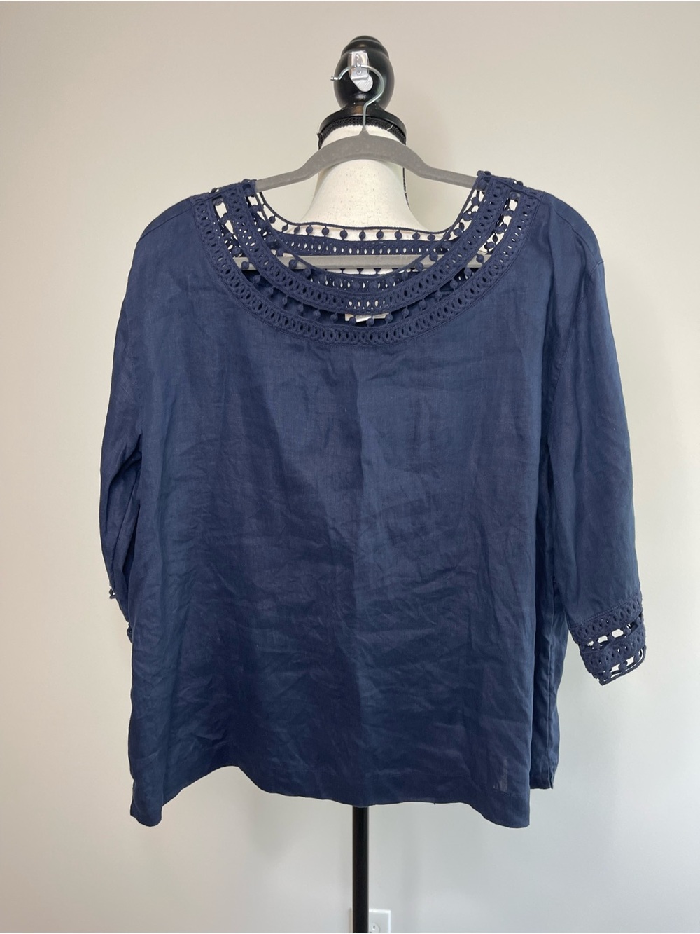 J.Jill love linen 100% linen navy blue shirt size large petite breathable